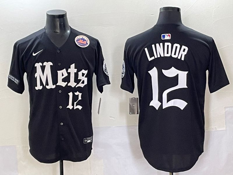 Men 2025 New York Mets #12 Lindor Black Five generations Joint Name Nike MLB Jersey style 10->new york mets->MLB Jersey